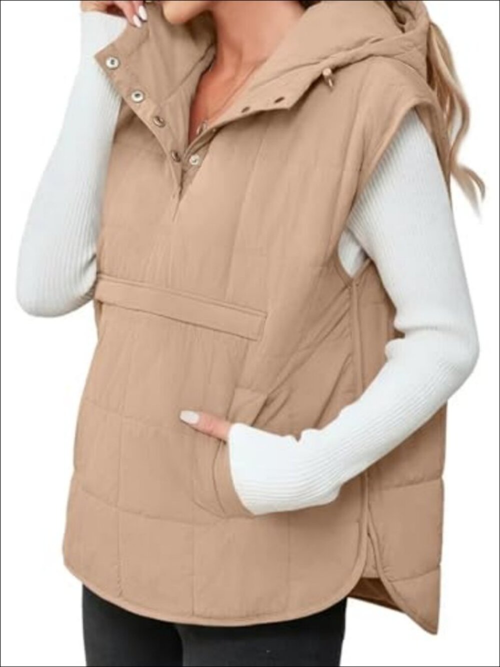 Saodimallsu Quilted Puffer Vest Sleeveless Hoodies Fall Winter Tops with Pockets